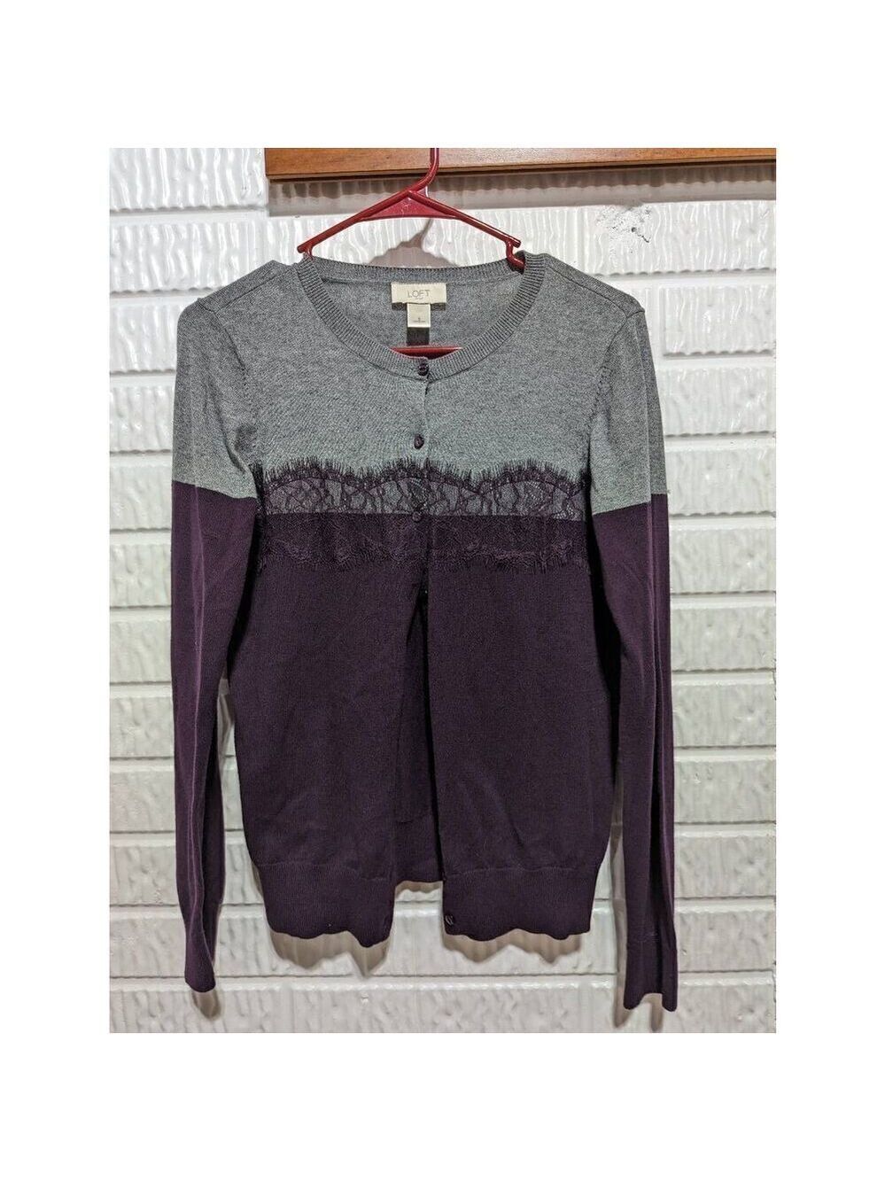 Loft Women's S Gray And Purple Button Front Cardigan